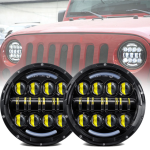 Đèn pha led 7 inch 80W cho xe Jeep Wrangler JK với đèn báo rẽ chạy ban ngày