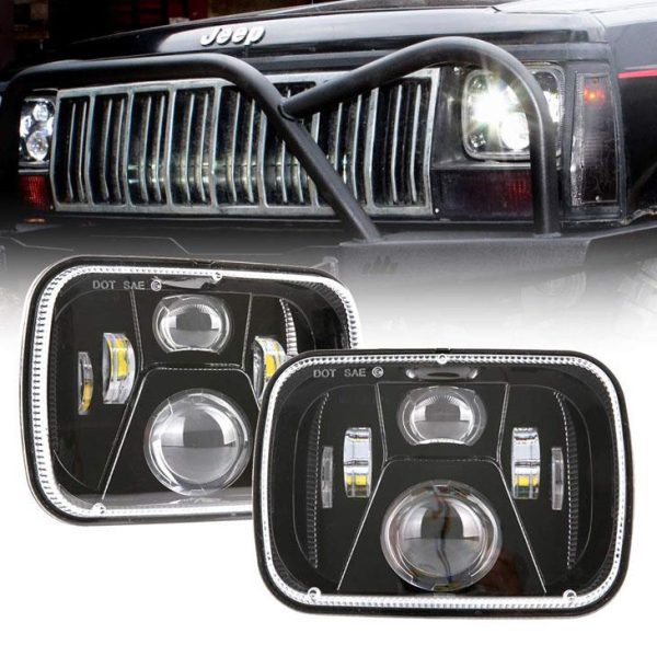 Đèn pha LED hình chữ nhật 5x7 Inch 60W với chùm tia Hi / Lo cho xe Jeep YJ XJ MJ & Dành cho xe địa hình