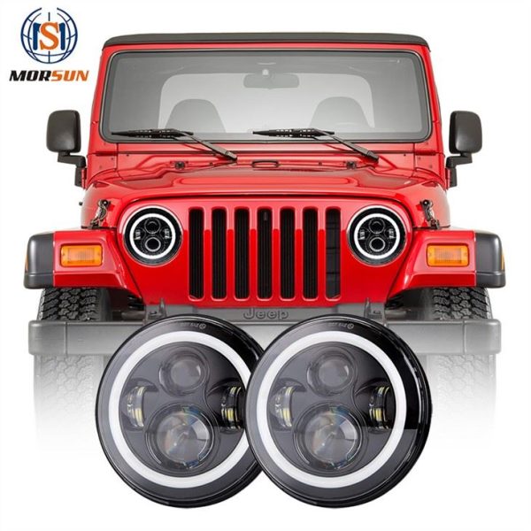 Đèn pha LED DOT 7 Halo cho Jeep Wrangler TJ Phụ kiện Đèn pha LED ô tô Ống kính đèn pha cho Jeep TJ 1997-2006 JK CJ7 LJ