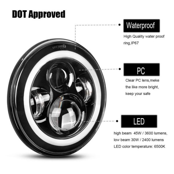 Đèn pha led DOT cho xe Jeep Wrangler TJ JK 7 inch Đèn pha cho Harley-Davison