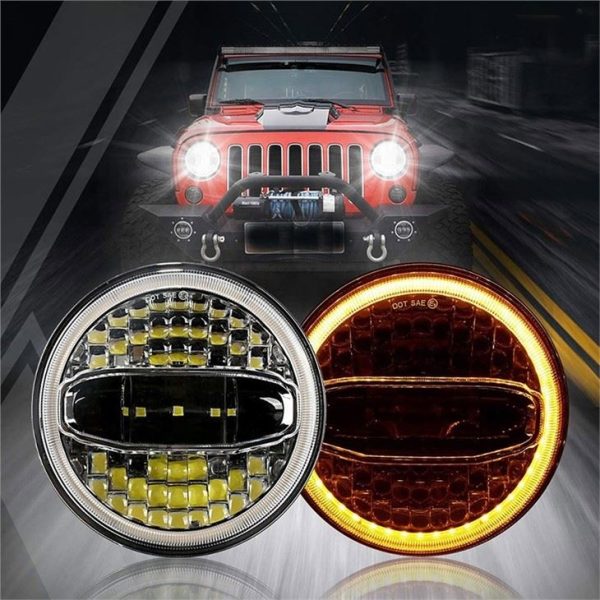 Đèn pha MORSUN LED cho Jeep Harley 7inch Đèn pha tròn Hi-lo Beam Với Đôi mắt thiên thần 12v 108W