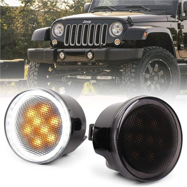 Đèn tín hiệu rẽ Morsun Led với quầng sáng cho Jeep Wrangler Jk 07-14 Đèn lưới tản nhiệt phía trước