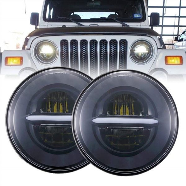 Đèn pha LED tròn Morsun với đèn pha HALO Angel Eyes DRL cho Jeep Wrangler JK