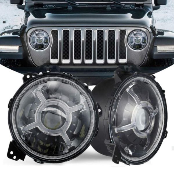 Đèn pha LED tròn 9 inch mới nhất Halo DRL dành cho xe Jeep Wrangler JL 2018 2019 Nâng cấp đèn pha chùm thấp cao với đèn chạy ban ngày