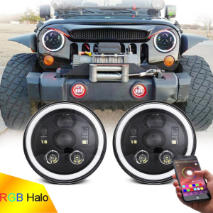 Đèn pha LED RGB Halo 7 inch cho đèn pha Jeep Wrangler JK JL Đa chức năng Đèn pha RGB